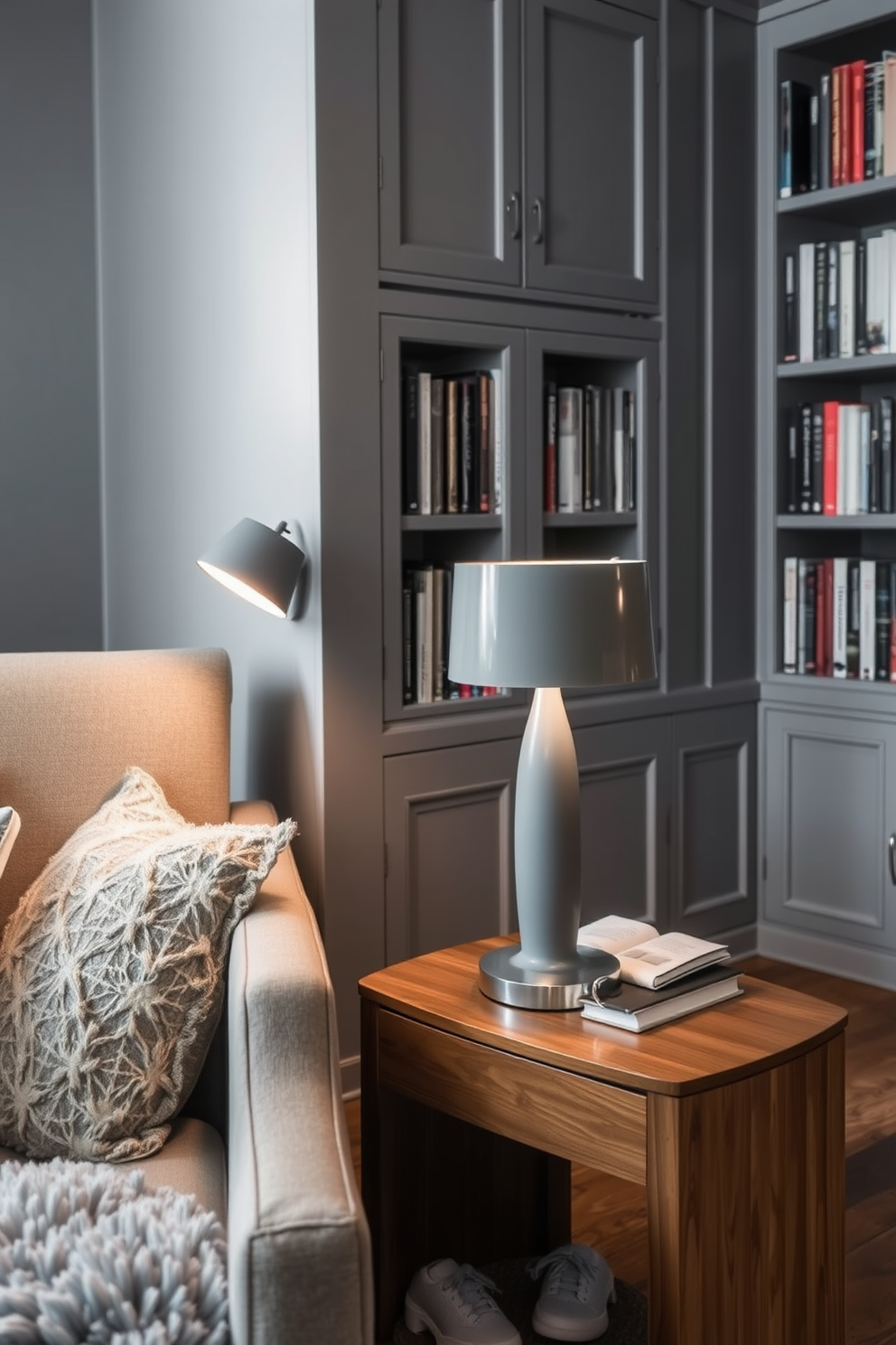 Gray Home Library Design Ideas 30