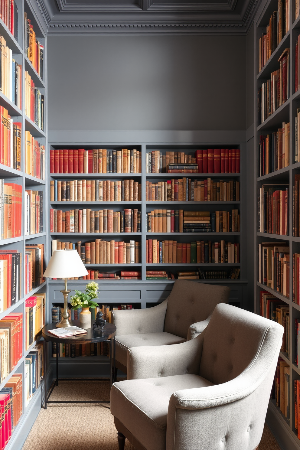 Gray Home Library Design Ideas 5