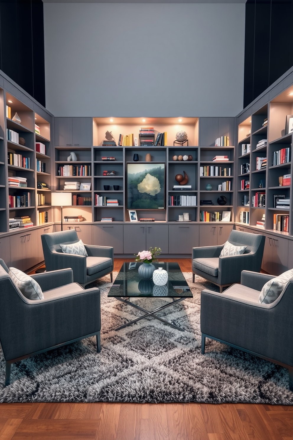 Gray Home Library Design Ideas 6