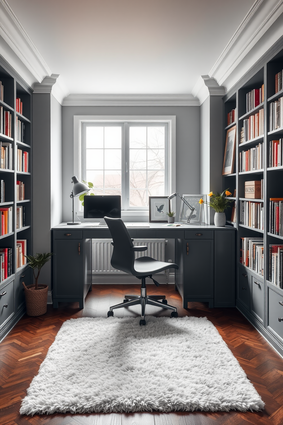 Gray Home Library Design Ideas 9