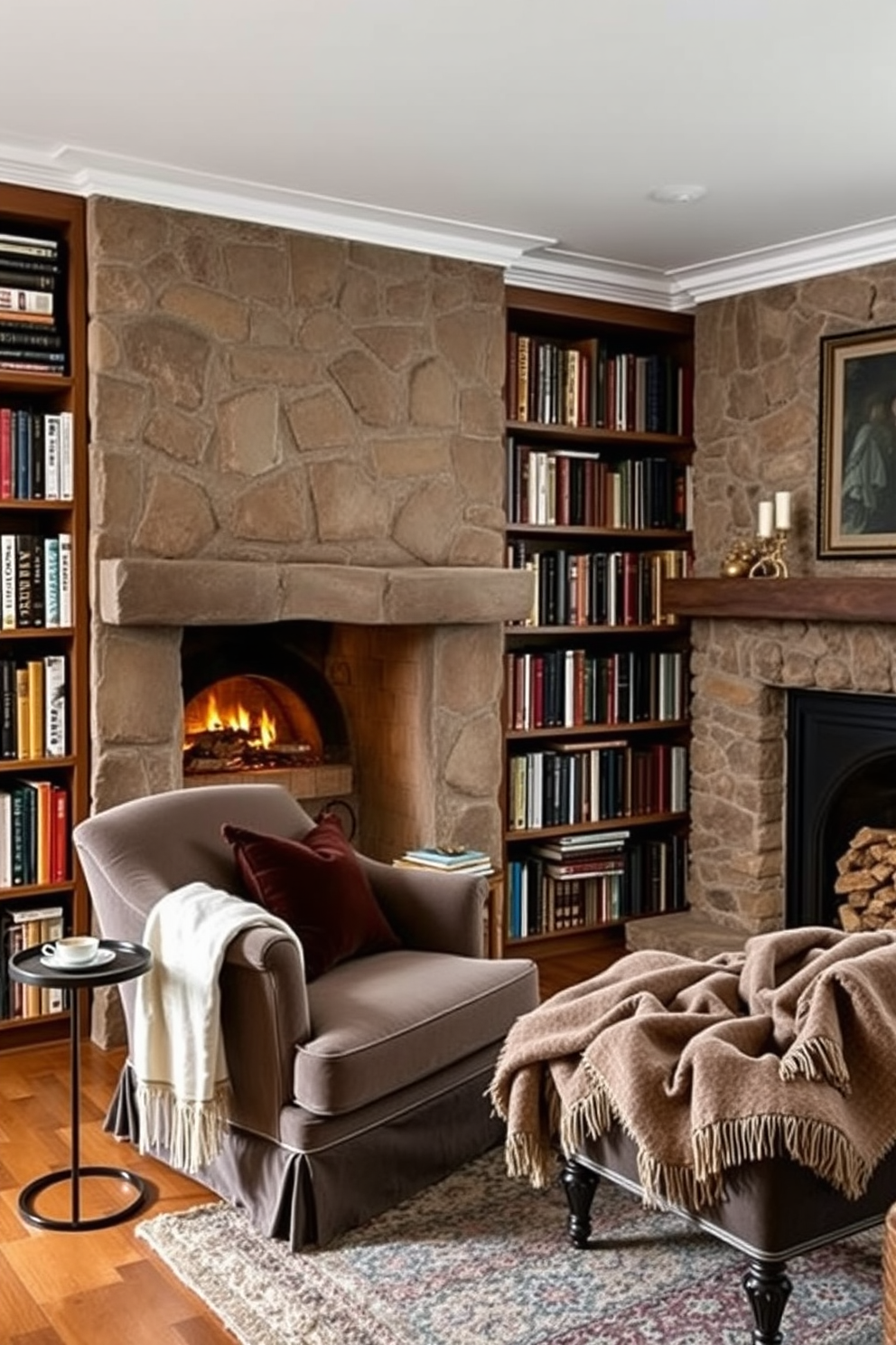 Home Library With Fireplace Design Ideas 1