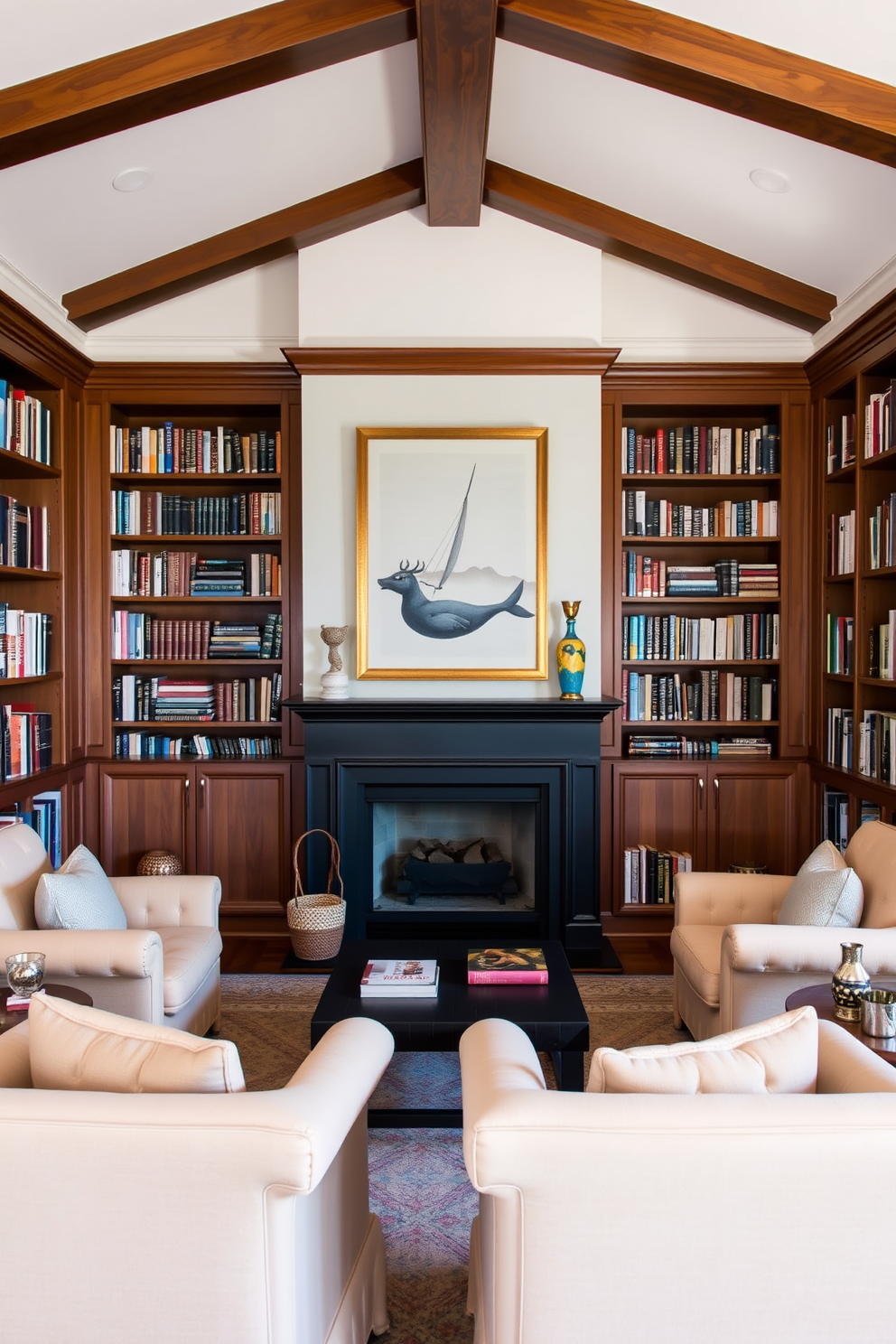 Home Library With Fireplace Design Ideas 11