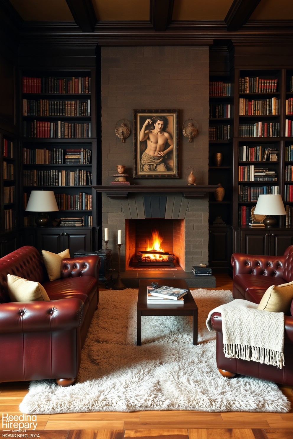 Home Library With Fireplace Design Ideas 17