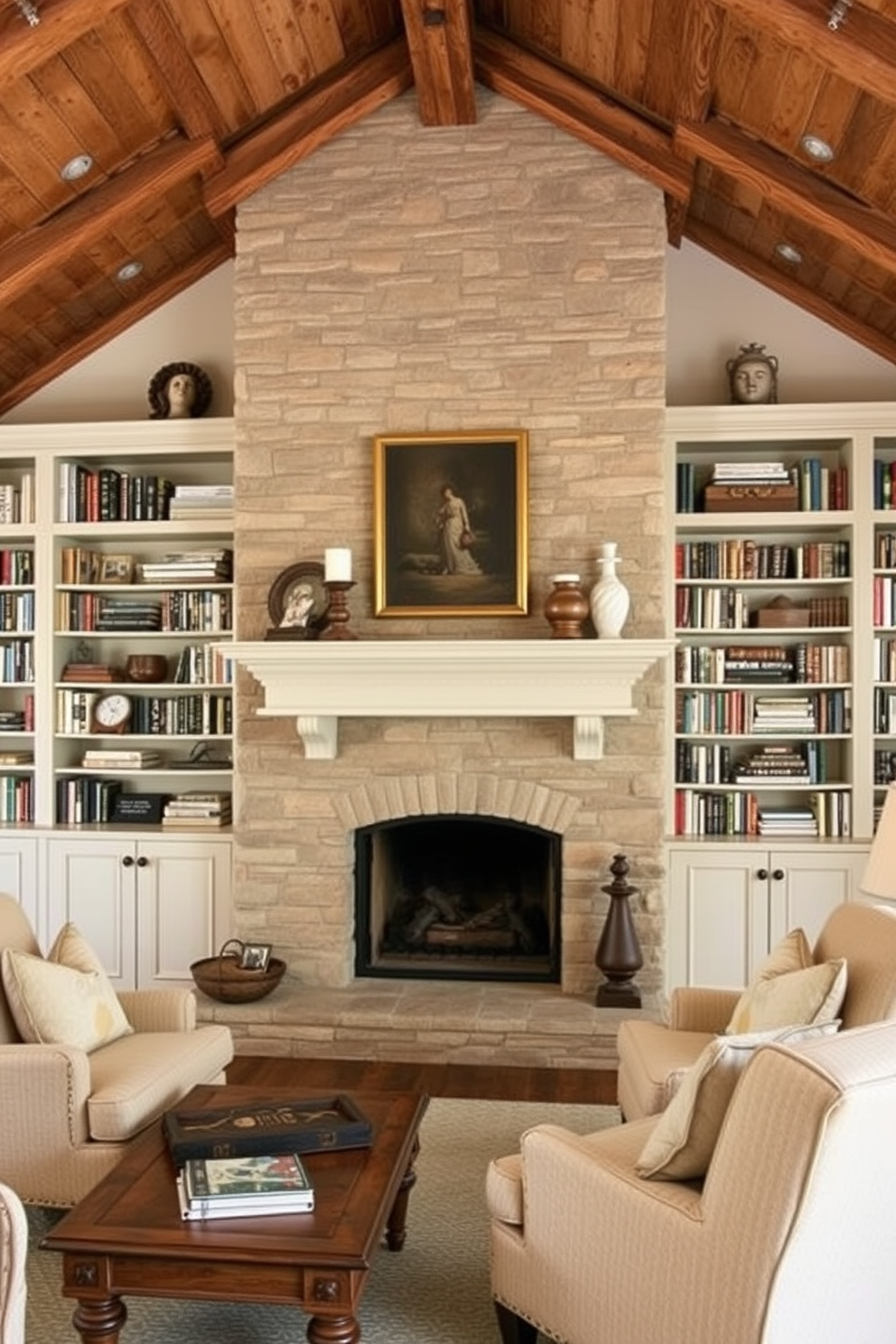 Home Library With Fireplace Design Ideas 19