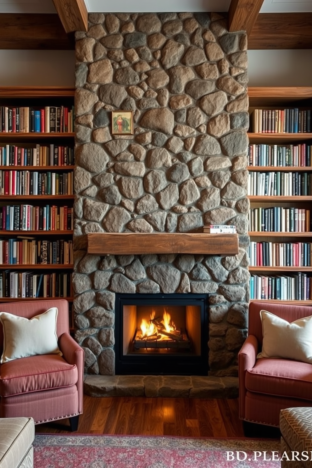 Home Library With Fireplace Design Ideas 2