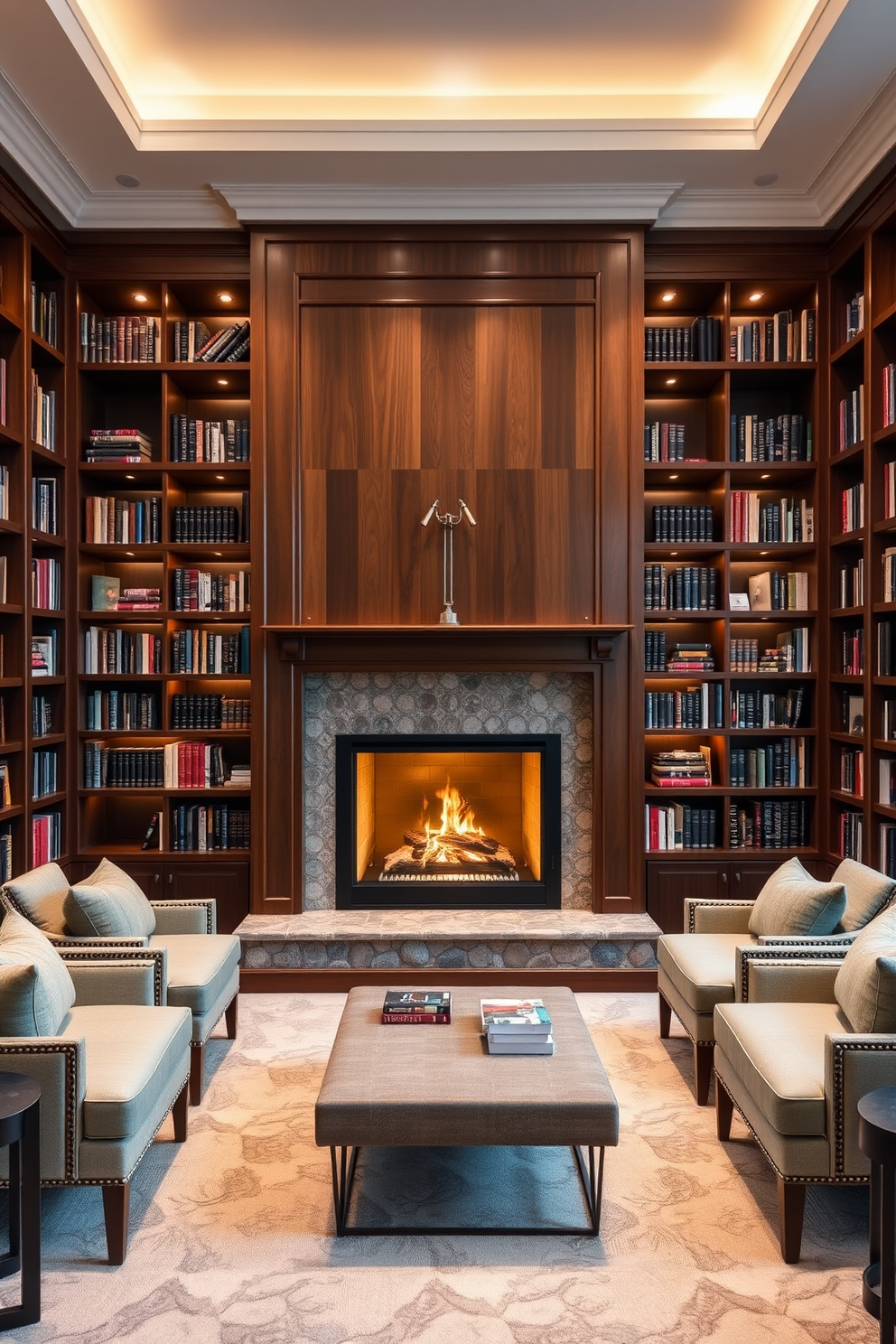 Home Library With Fireplace Design Ideas 24