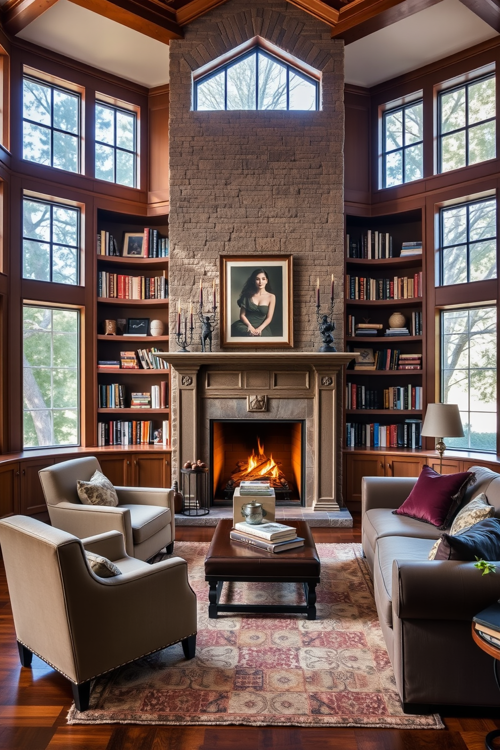 Home Library With Fireplace Design Ideas 25