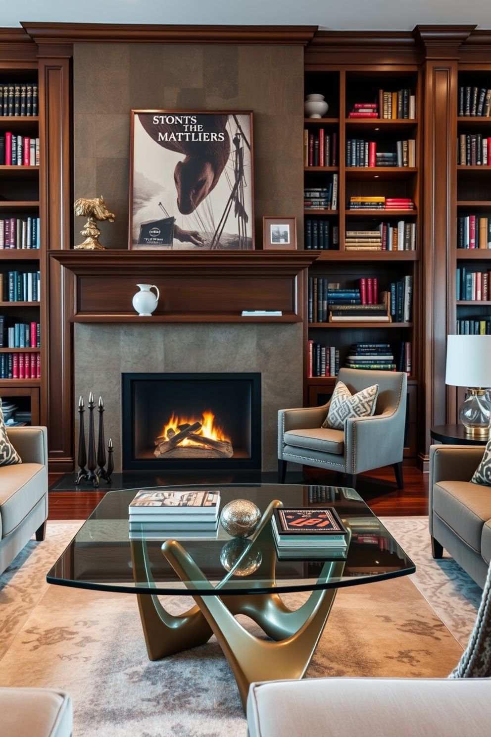 Home Library With Fireplace Design Ideas 27