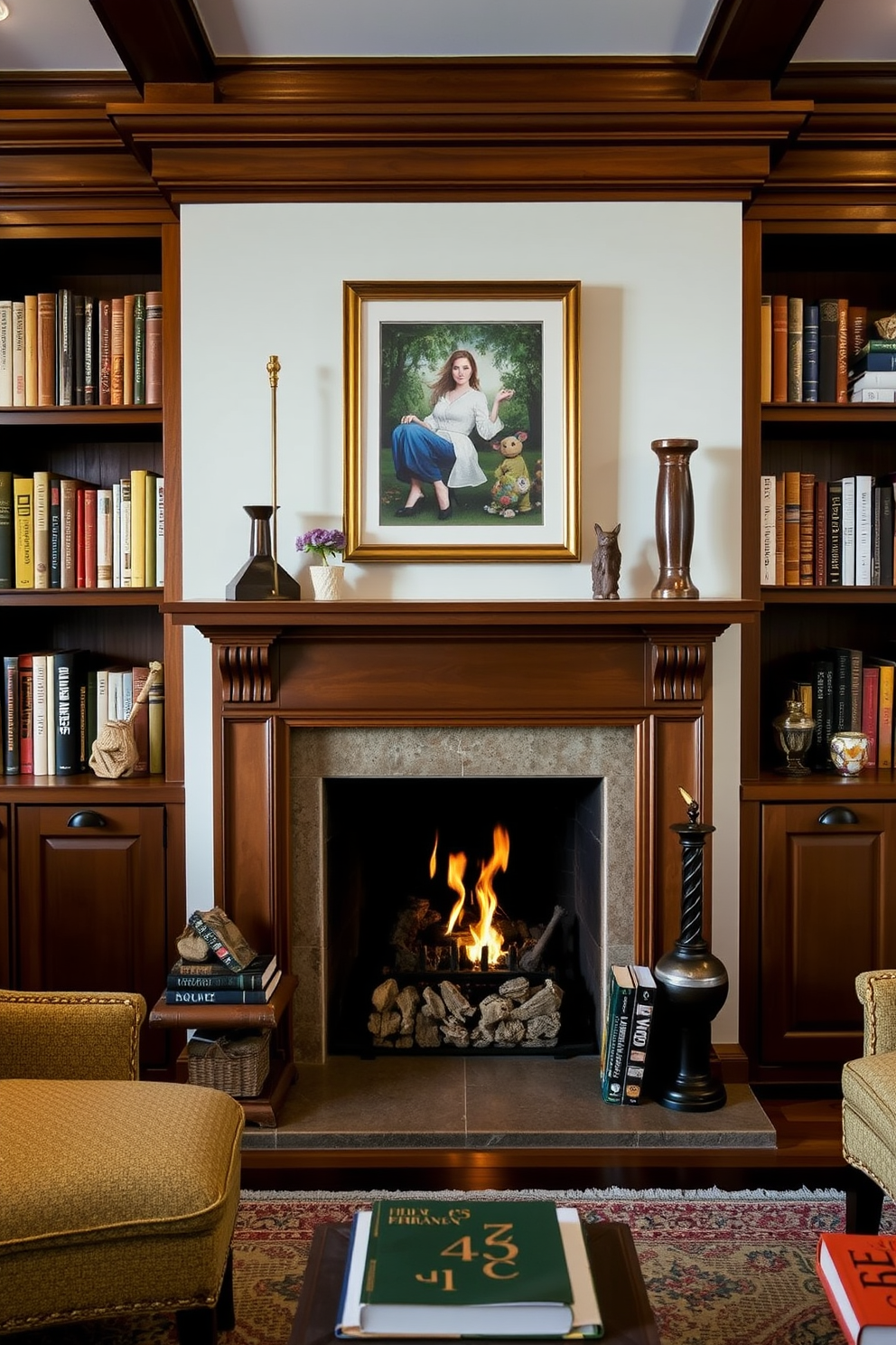 Home Library With Fireplace Design Ideas 29