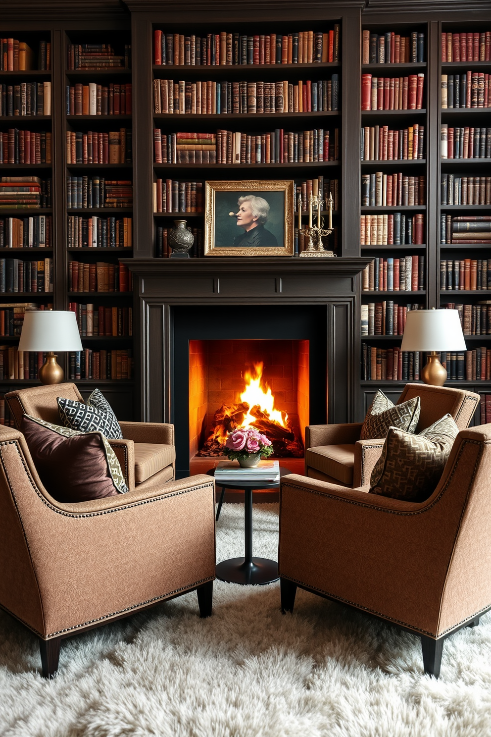 Home Library With Fireplace Design Ideas 8