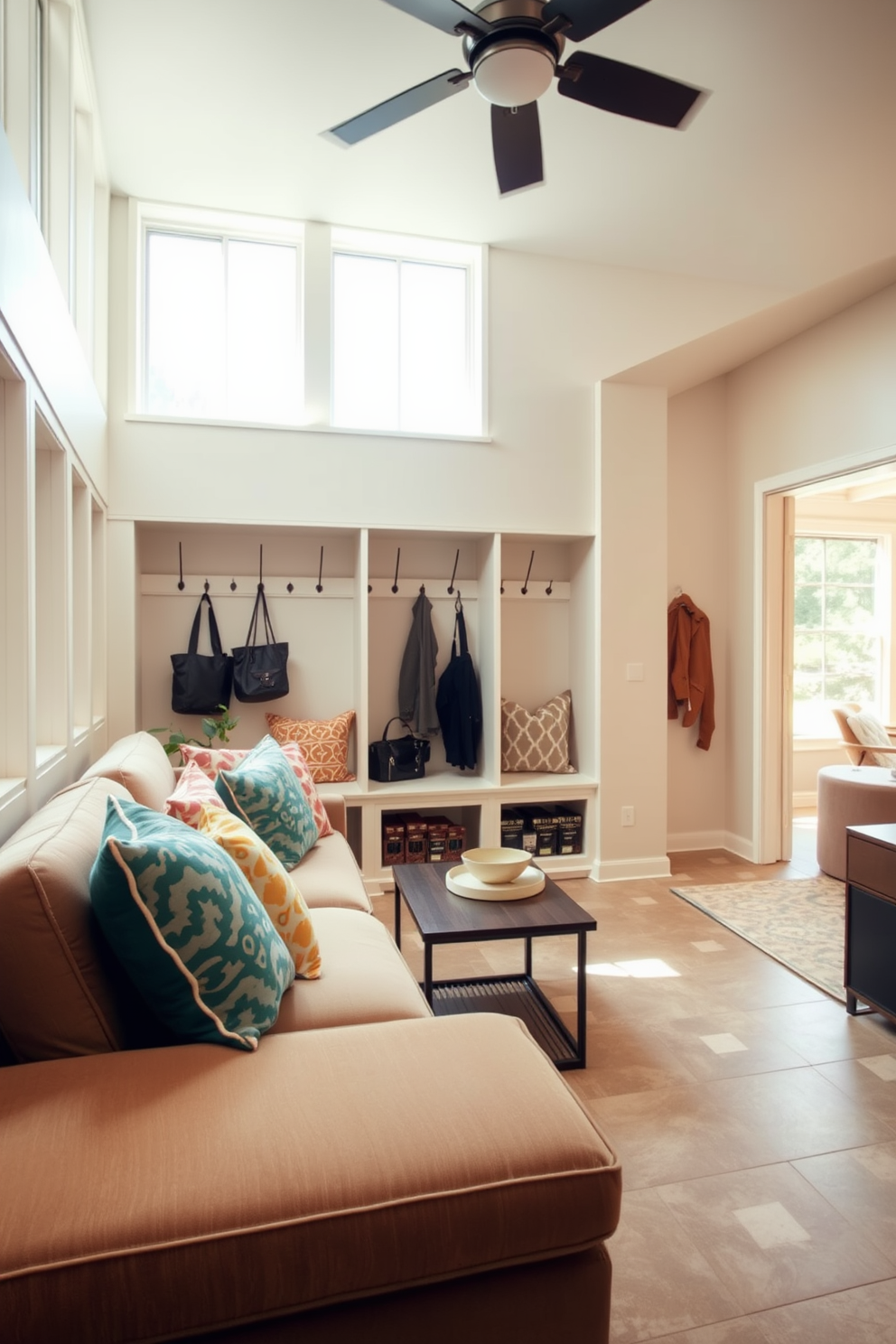 Mudroom Near Family Room Design Ideas 19