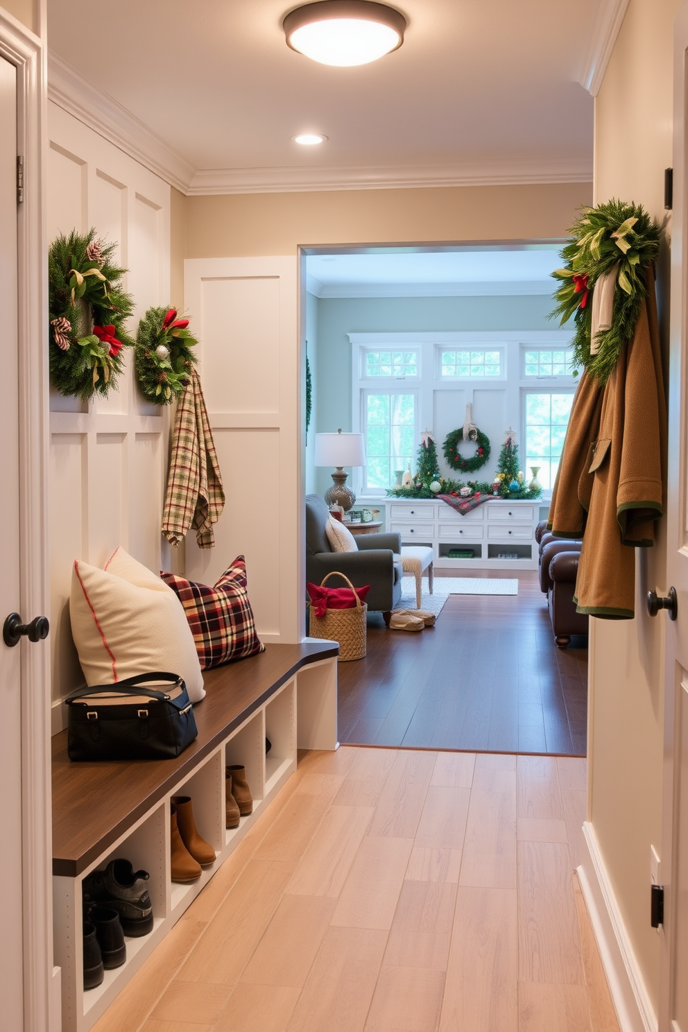 Mudroom Near Family Room Design Ideas 23