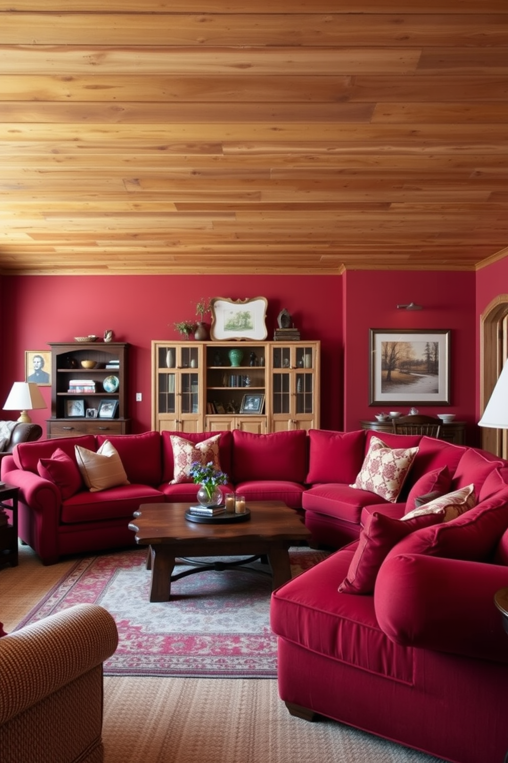 Red Family Room Design Ideas 15