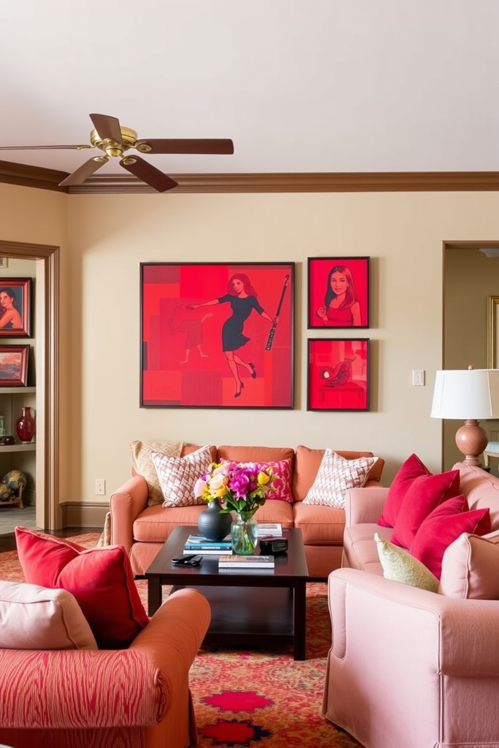 Red Family Room Design Ideas 16