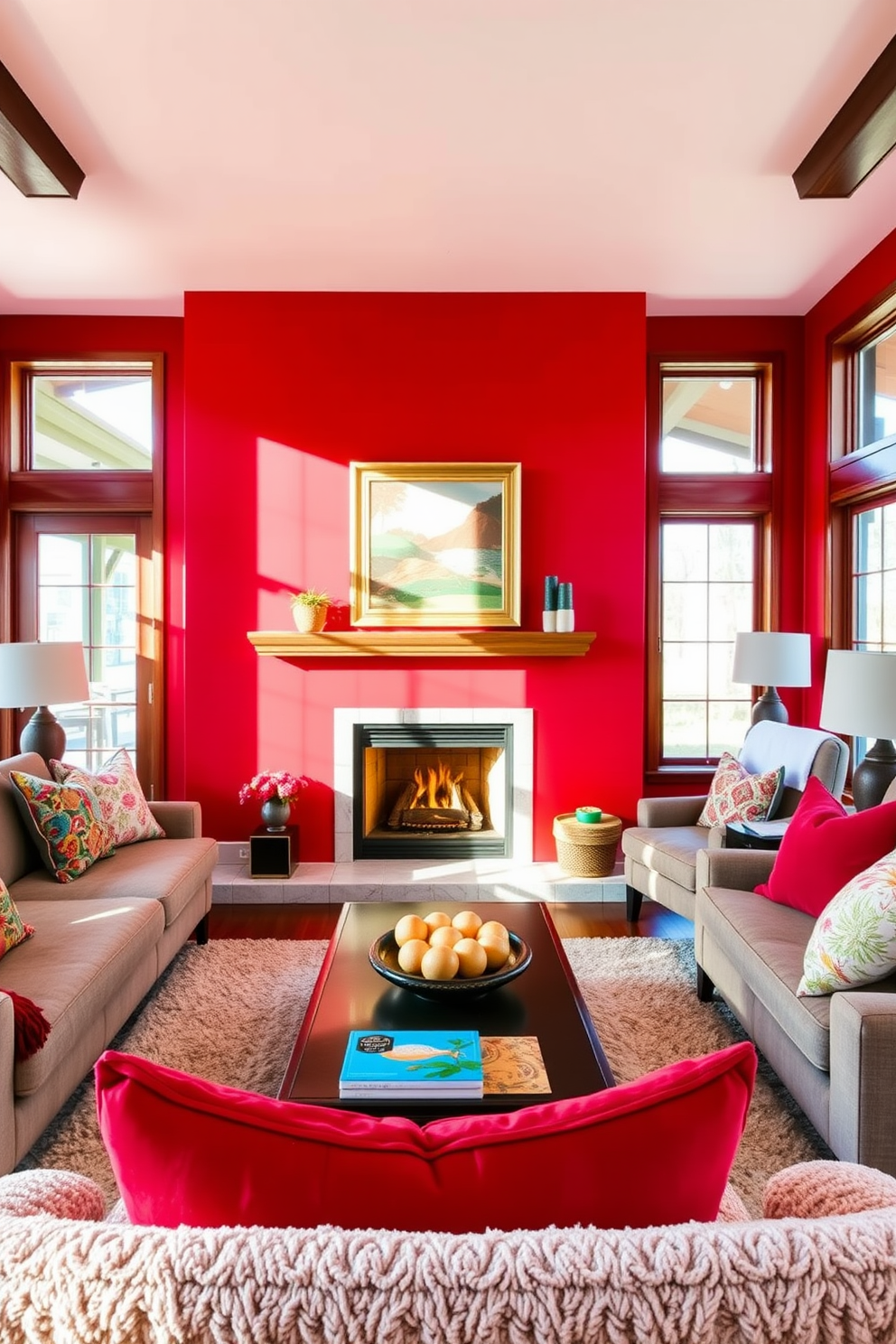 Red Family Room Design Ideas 22