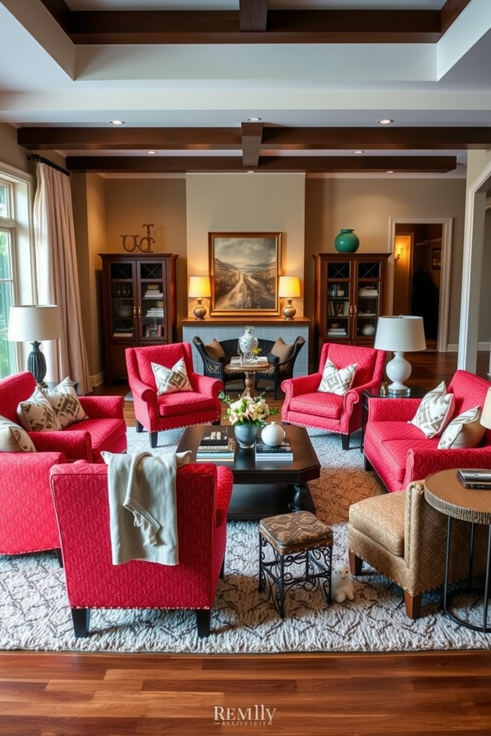 Red Family Room Design Ideas 9