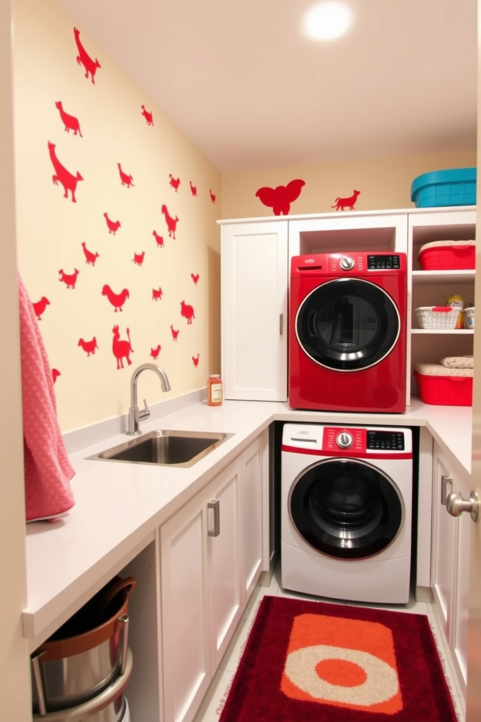 Red Laundry Room Design Ideas 17