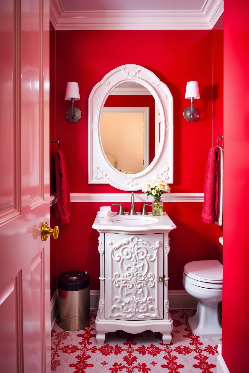 Red Powder Room Design Ideas 16