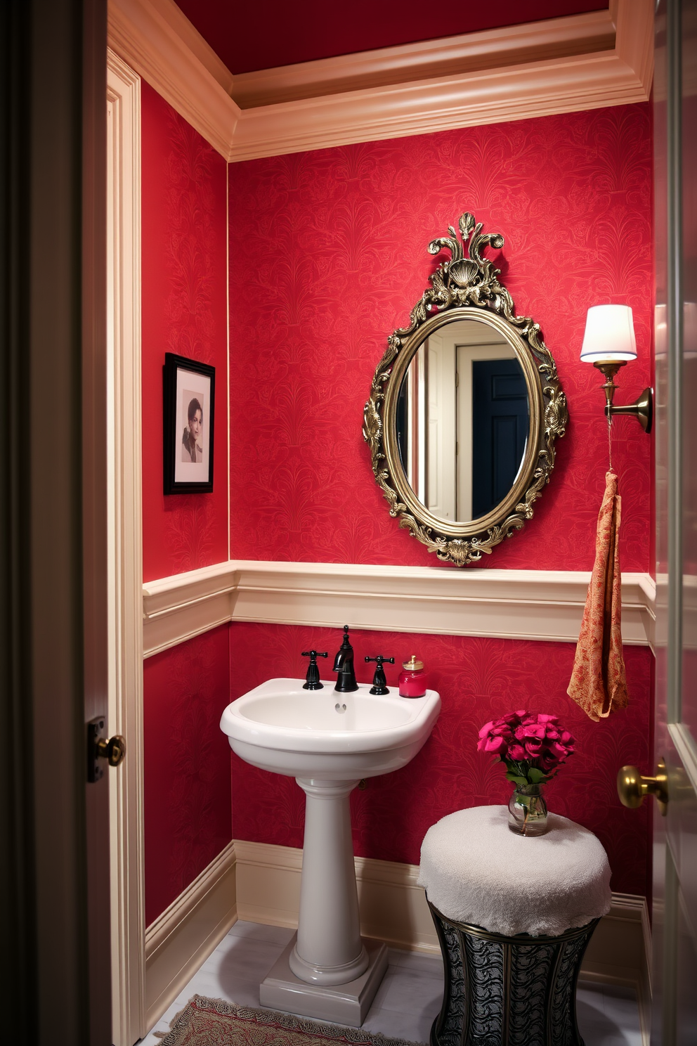 Red Powder Room Design Ideas 24