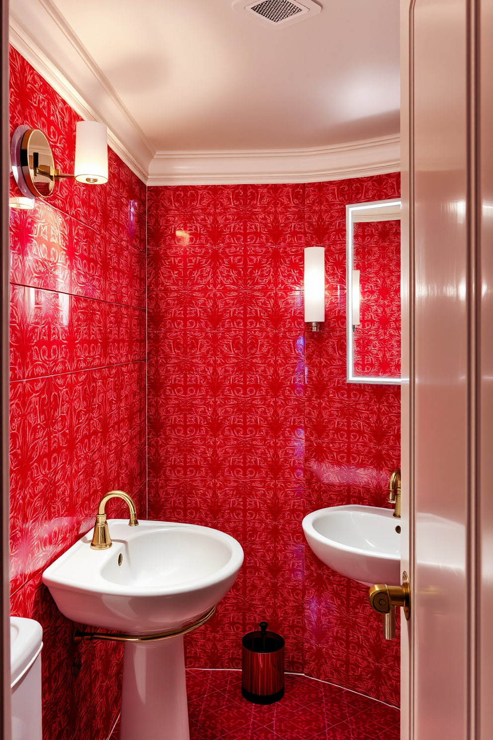 Red Powder Room Design Ideas 30