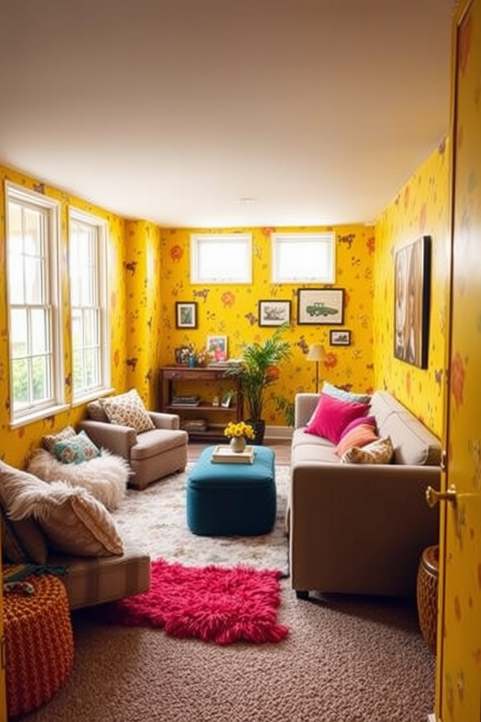 Yellow Basement Design Ideas 15