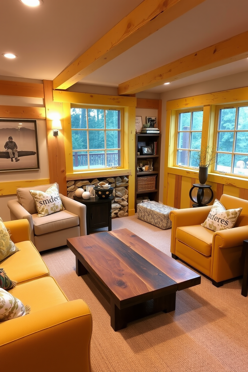 Yellow Basement Design Ideas 18