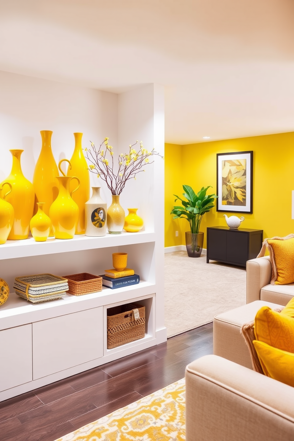 Yellow Basement Design Ideas 19