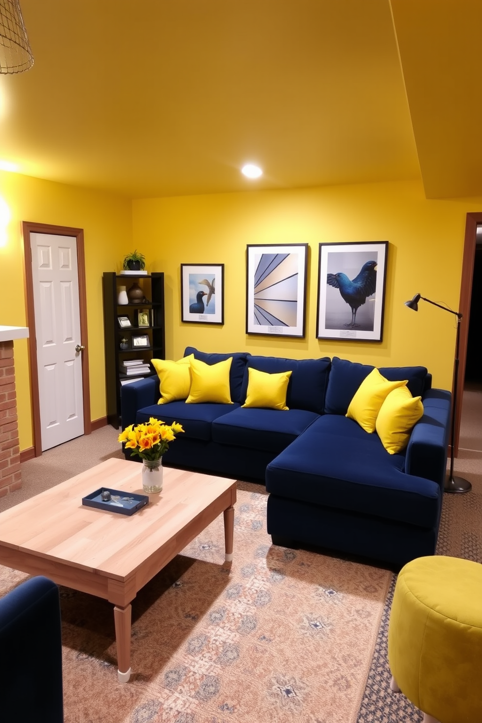 Yellow Basement Design Ideas 30