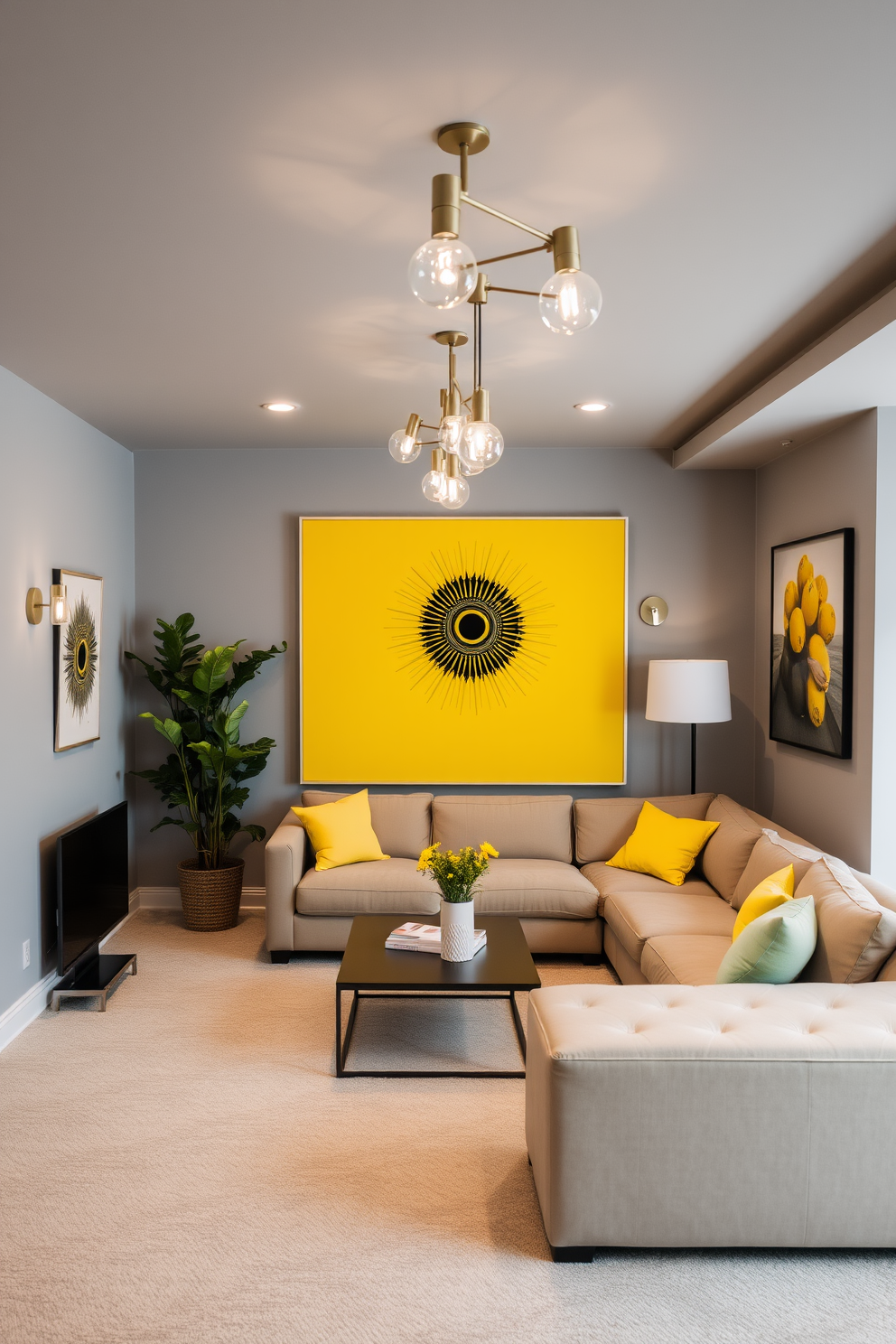 Yellow Basement Design Ideas 6