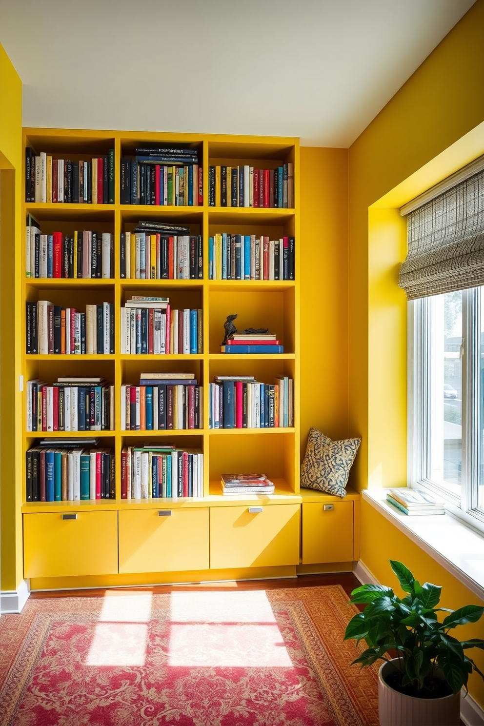 Yellow Home Library Design Ideas 1