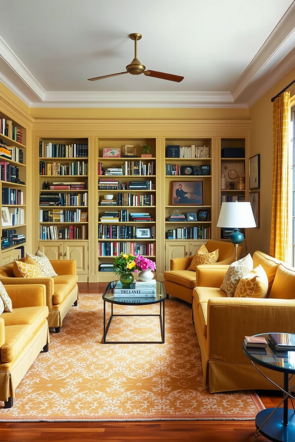 Yellow Home Library Design Ideas 11