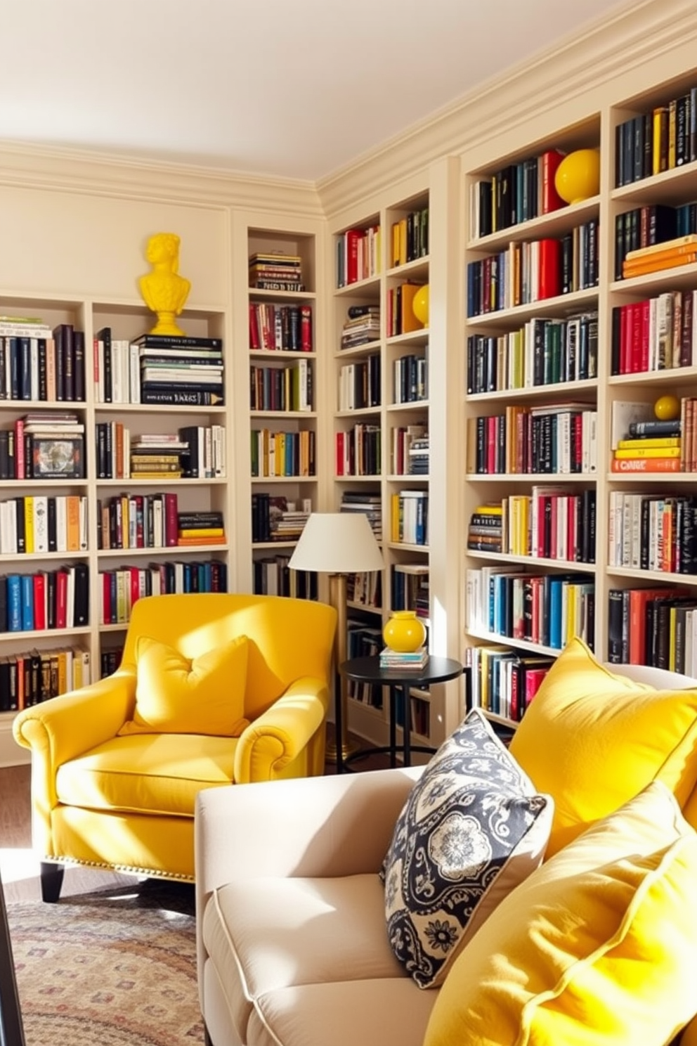 Yellow Home Library Design Ideas 12