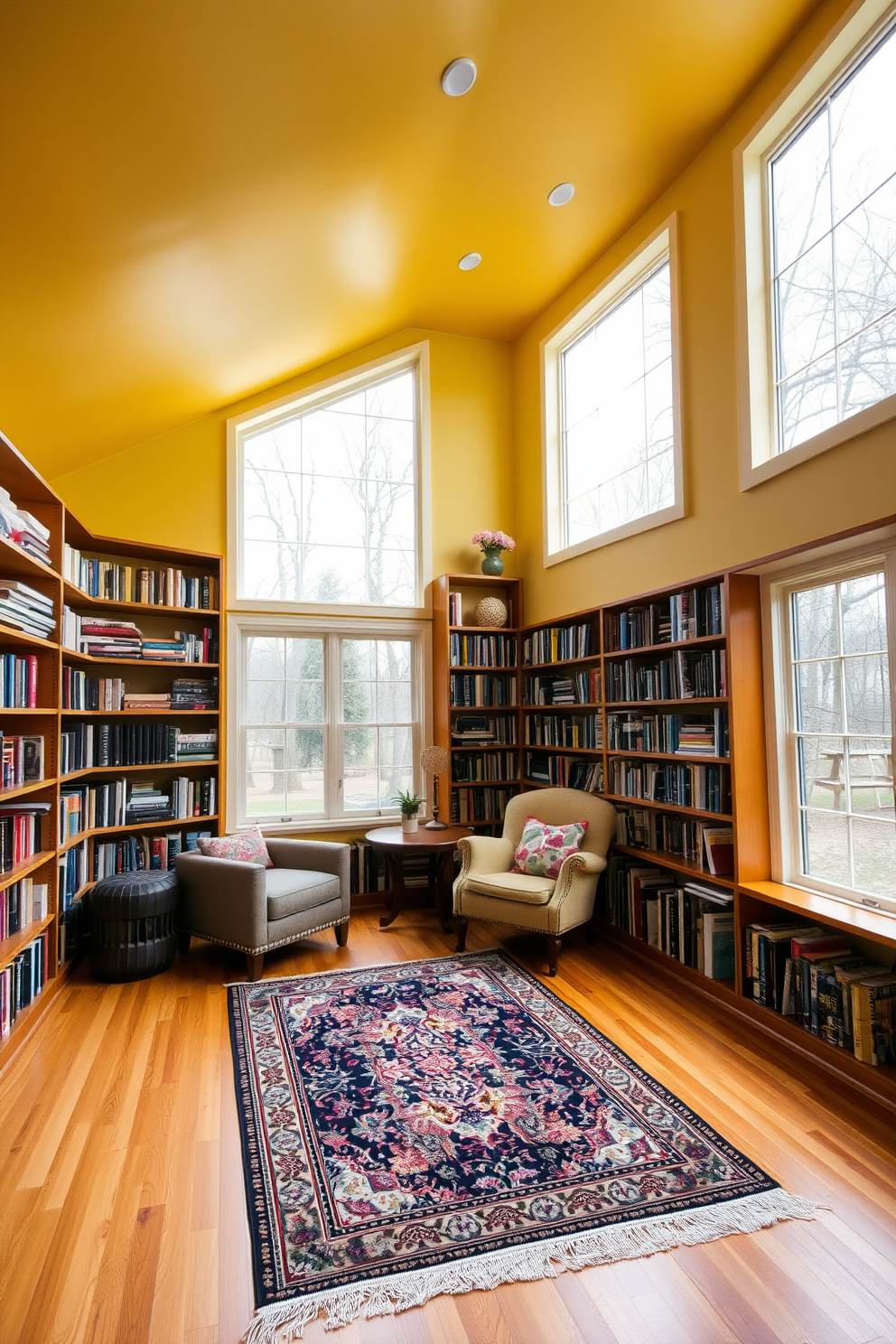 Yellow Home Library Design Ideas 13