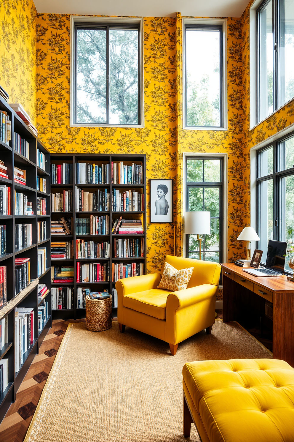 Yellow Home Library Design Ideas 16