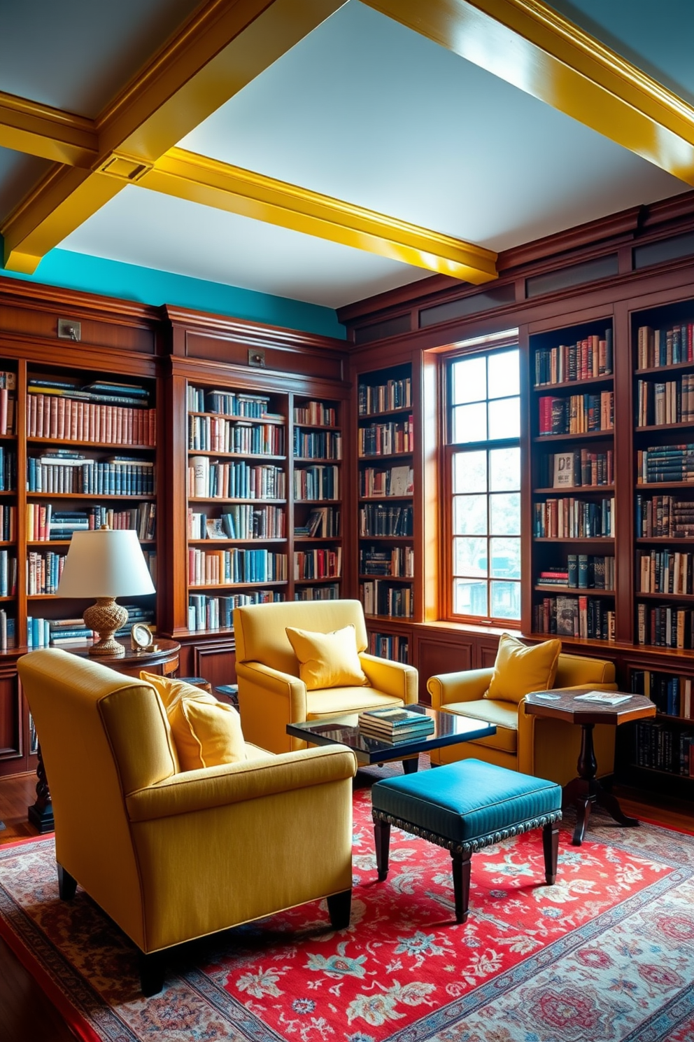 Yellow Home Library Design Ideas 20