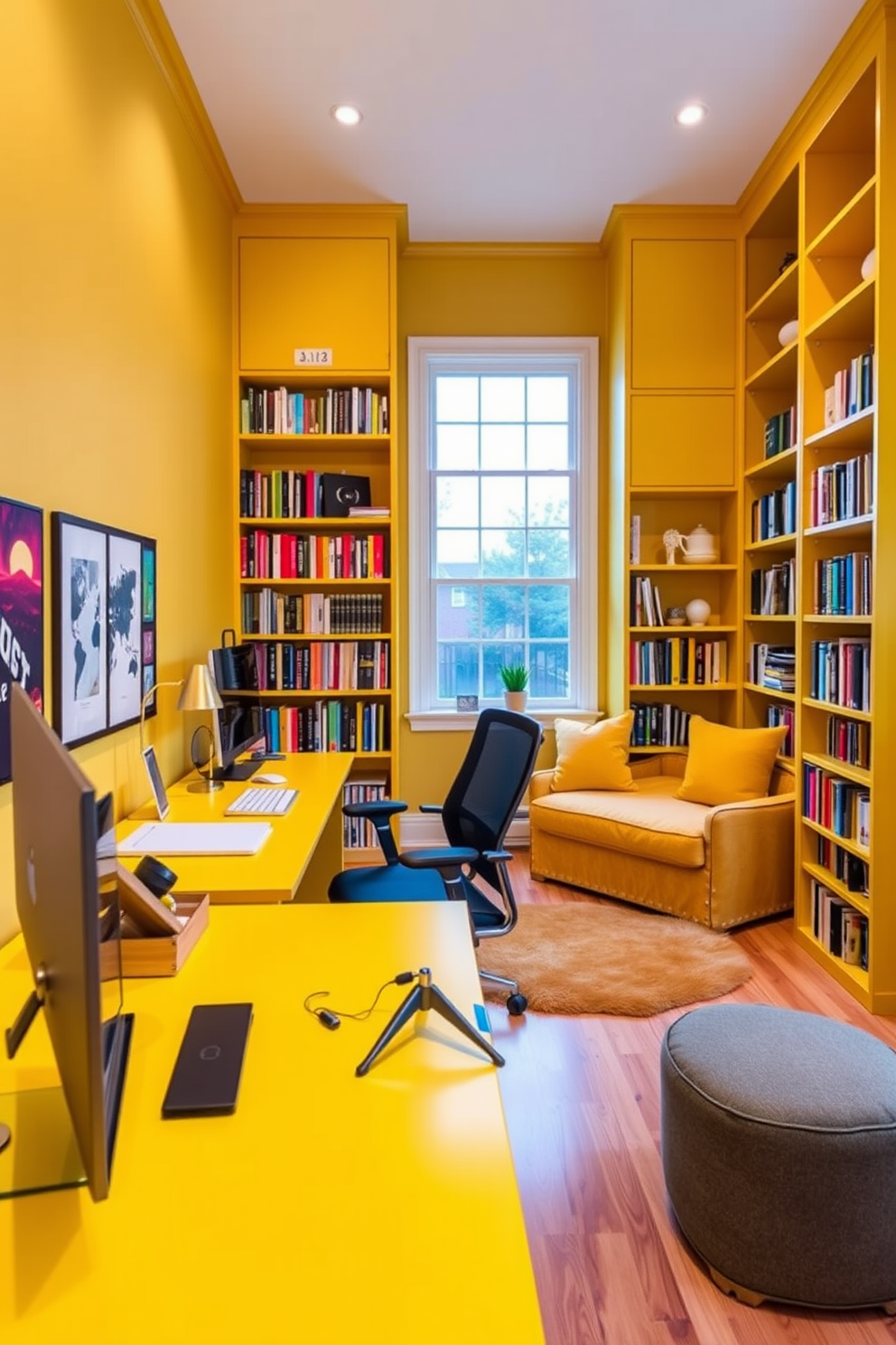 Yellow Home Library Design Ideas 21