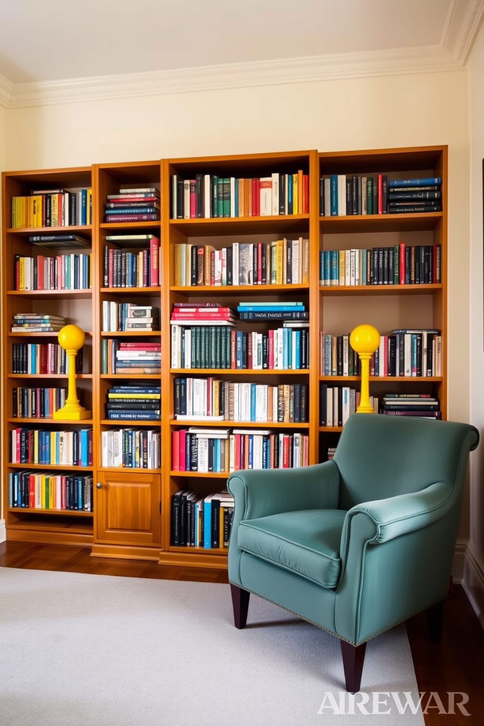 Yellow Home Library Design Ideas 22