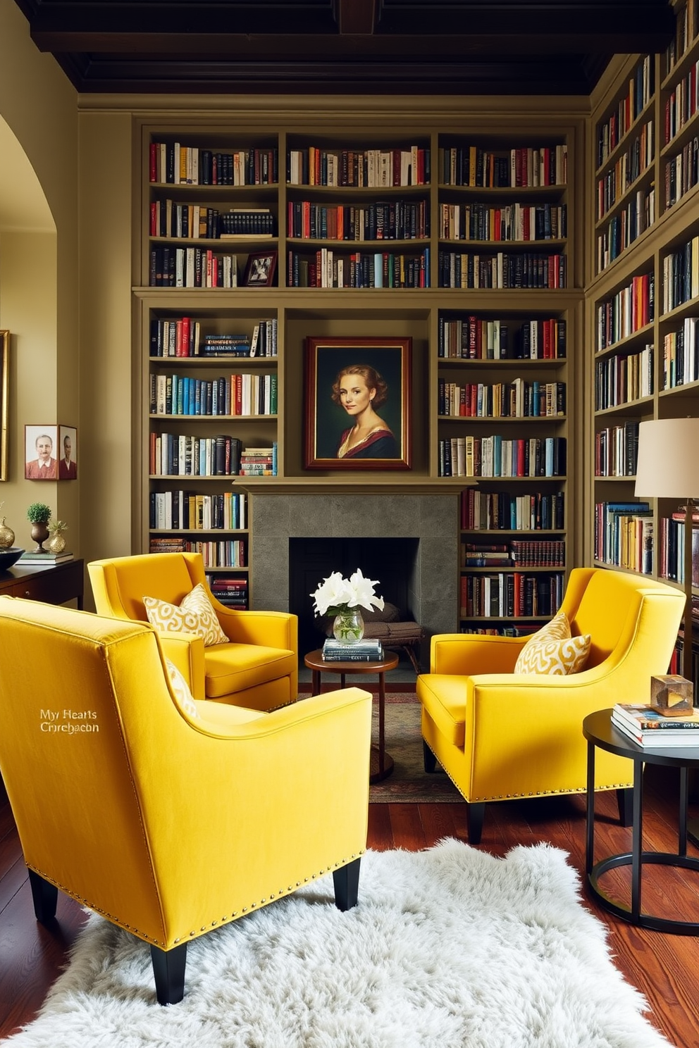 Yellow Home Library Design Ideas 23