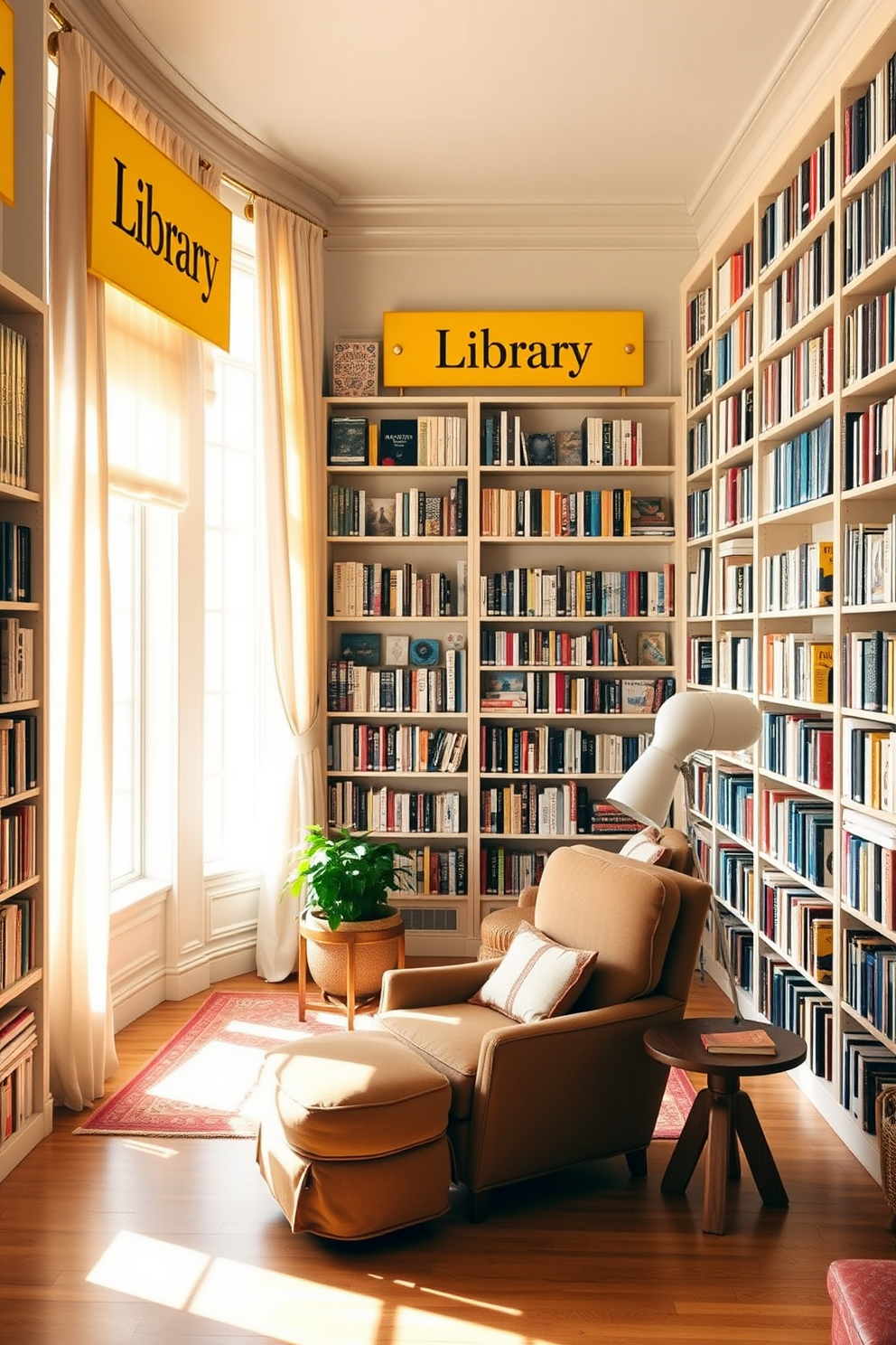 Yellow Home Library Design Ideas 26