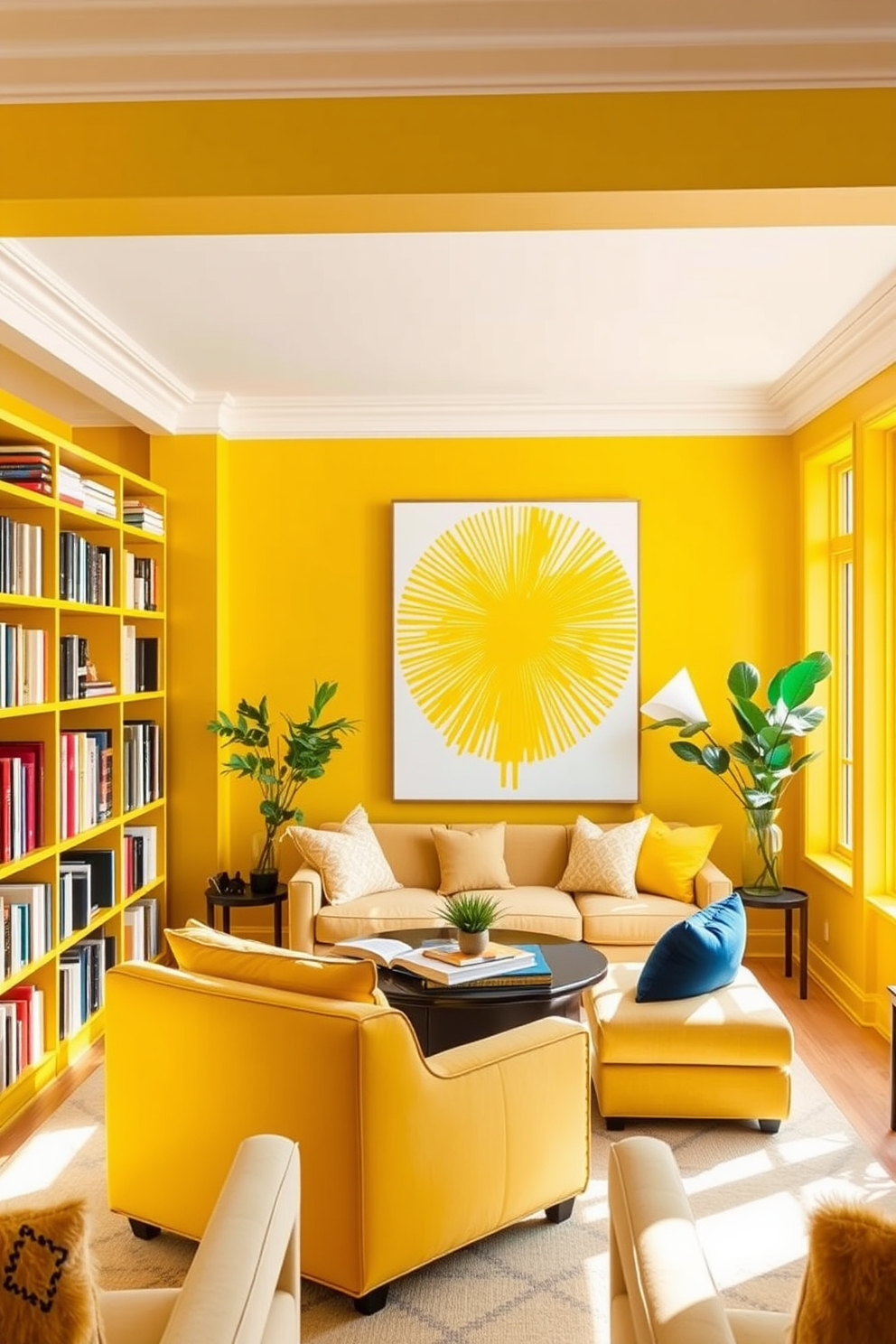 Yellow Home Library Design Ideas 6