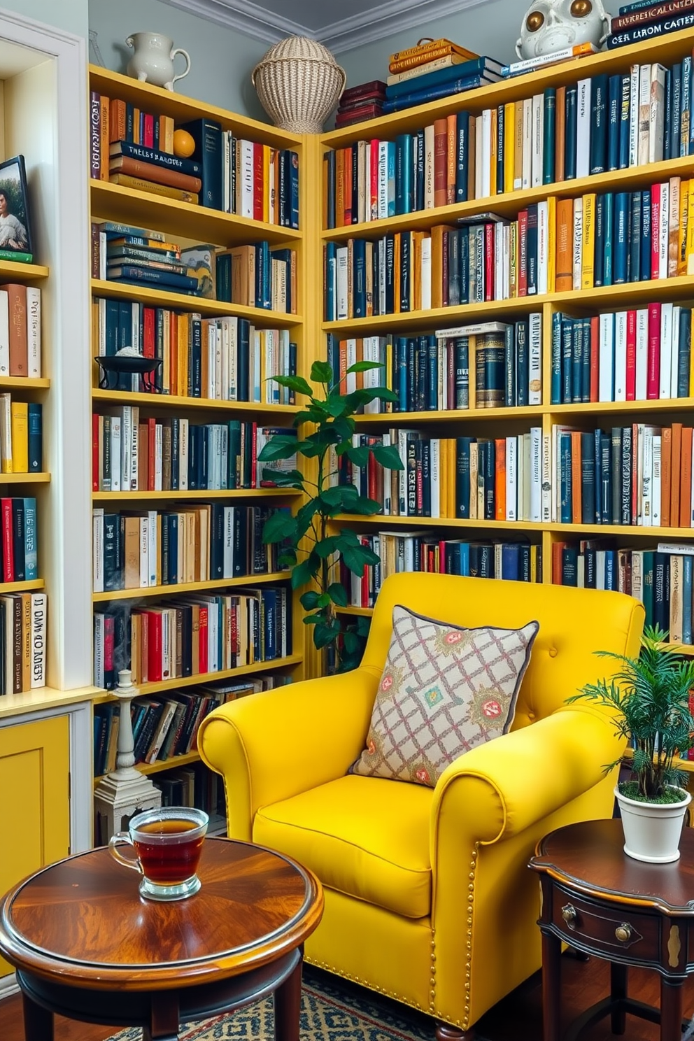 Yellow Home Library Design Ideas 8